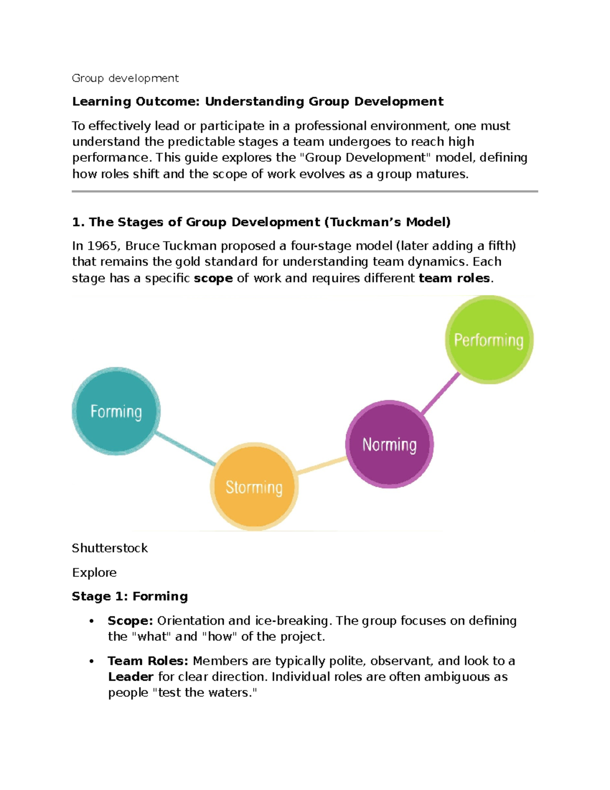 Group Development - Lecture Notes on Team Dynamics and Stages - Studocu
