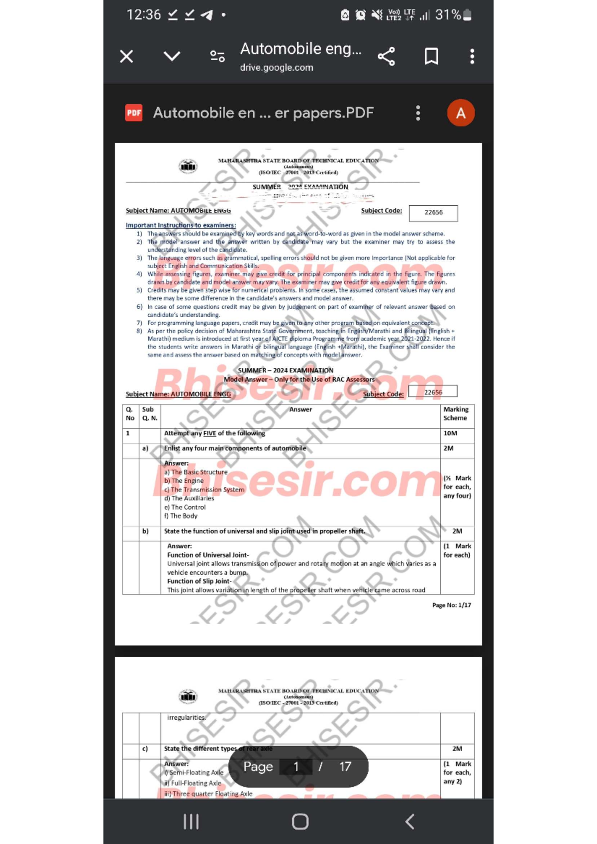 AEN 22656 SUMMER 2024 - Automobile Engineering Model Answer Paper - Studocu