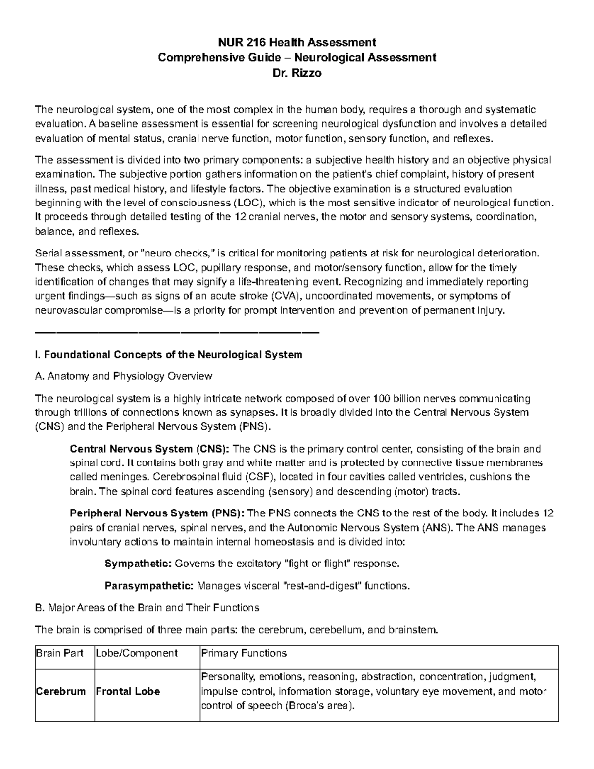 NUR 216 Comprehensive Guide to Neurological Assessment and Evaluation ...