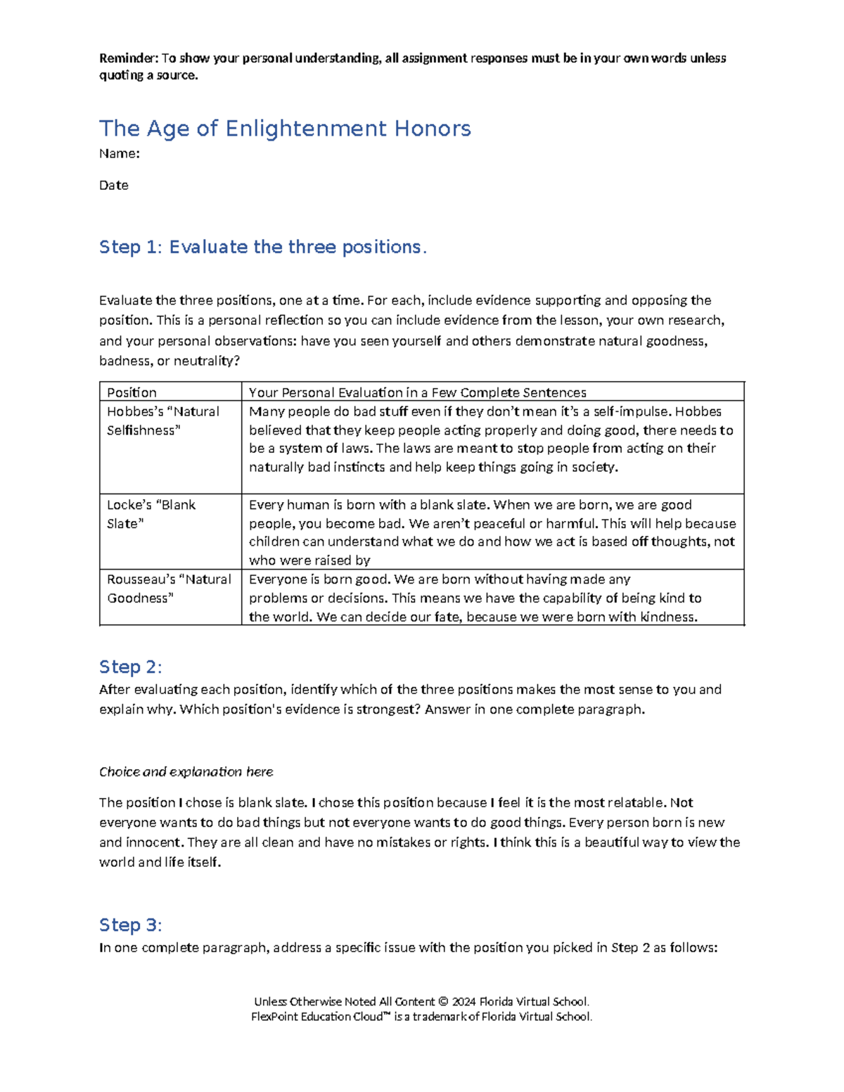 The Age of Enlightenment Honors Reflection Assignment - Studocu