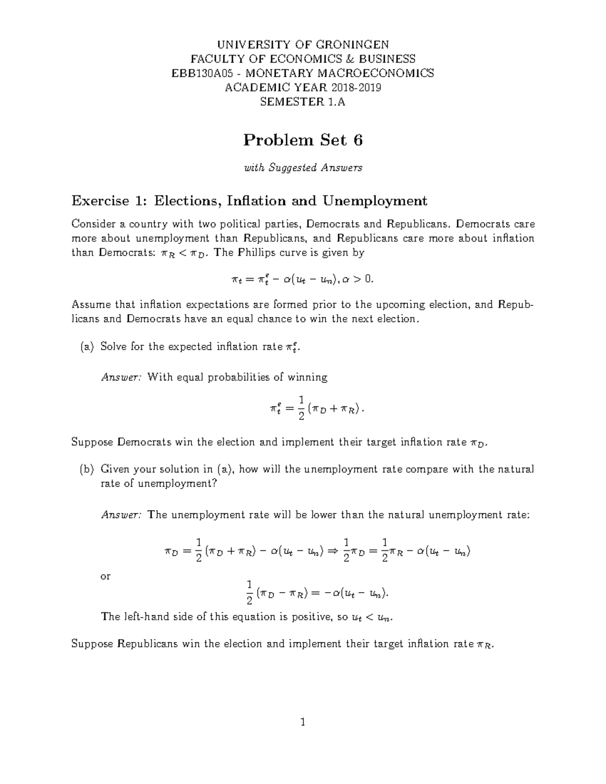EBB130A05 Tutorial Exercises & Answers for Week 6 in Monetary ...