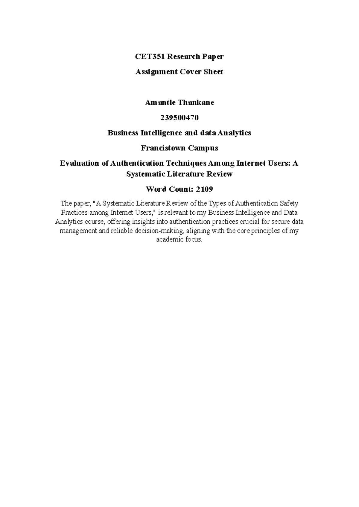 CET351 Research Paper: Systematic Review of Authentication Techniques ...