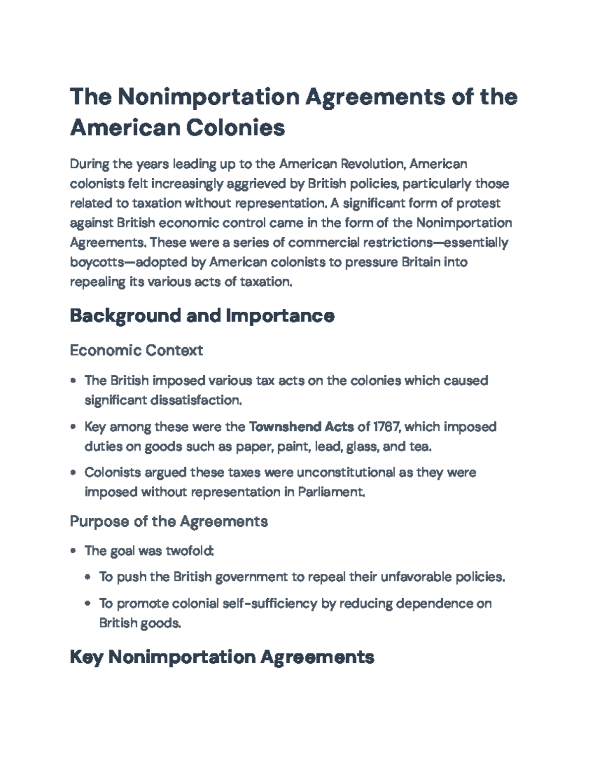 Nonimportation Agreements and Colonial Unity: A Pre-Revolutionary ...