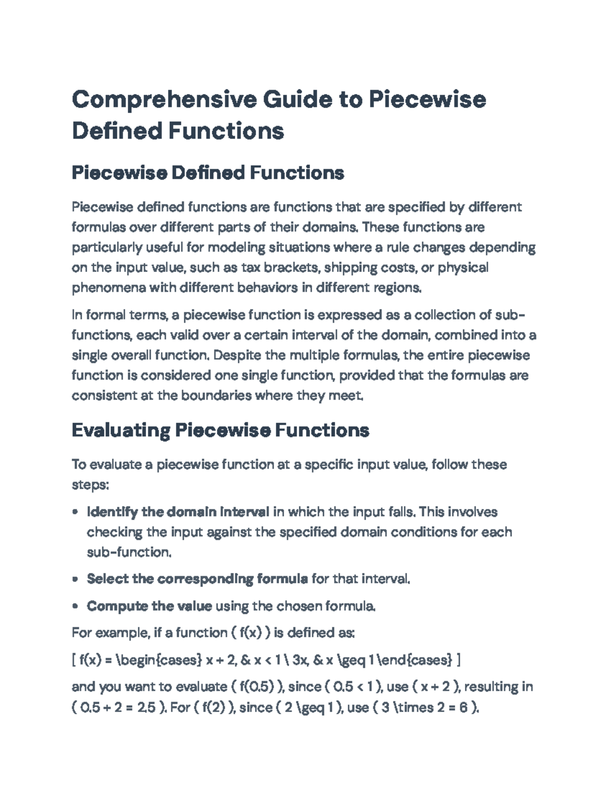 Comprehensive Guide to Piecewise Defined Functions - Comprehensive ...