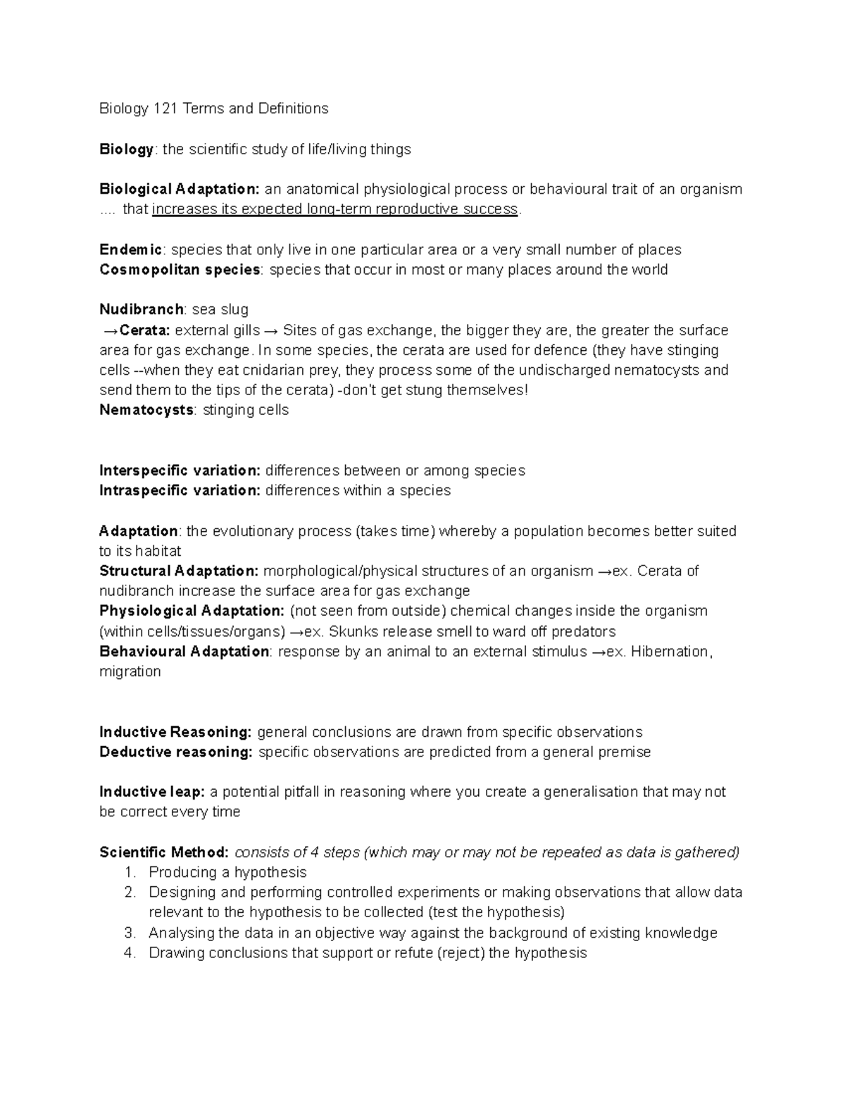 Biology 121 Terms and Definitions - Google Docs - Biology 121 Terms and ...