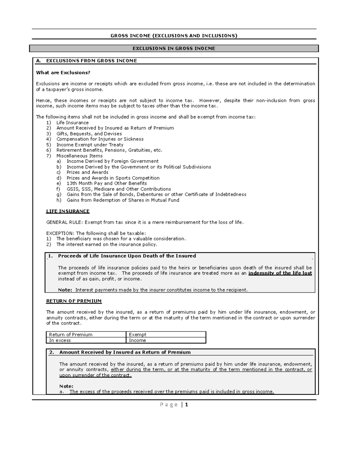 GROSS INCOME: EXCLUSIONS AND INCLUSIONS (Taxation 101) - Studocu