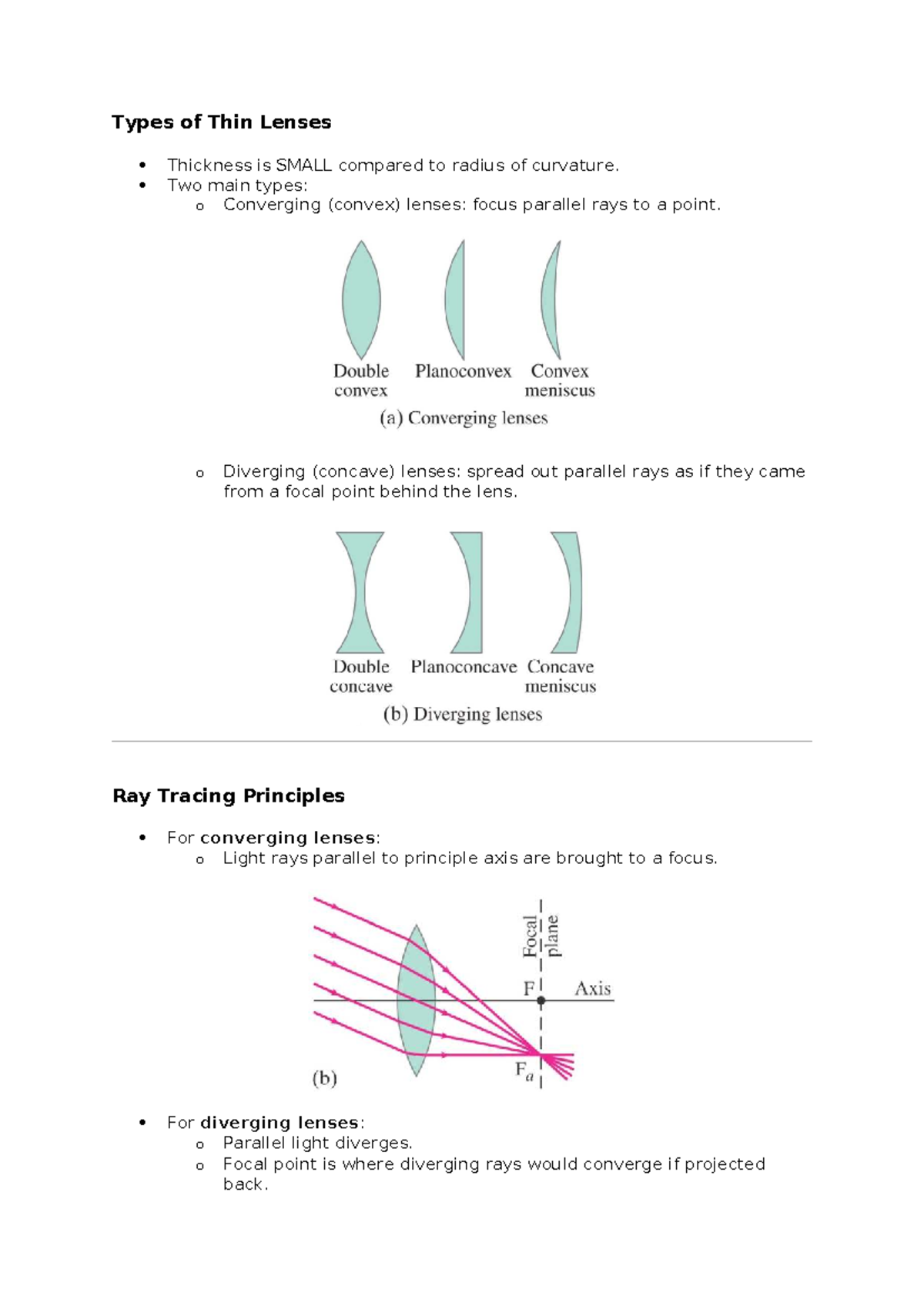 CH 23 Lenses - Optics: Types, Ray Tracing, and Lens Equations - Studocu