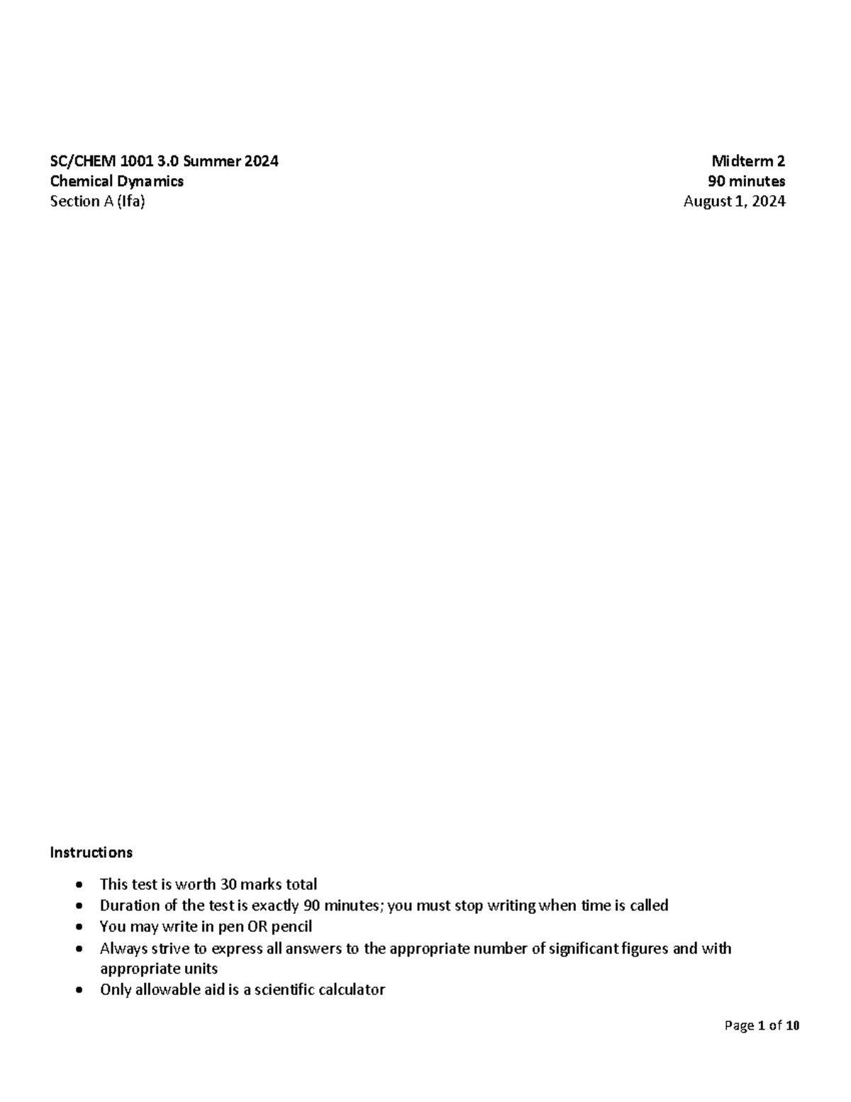 CHEM1001 S2024 Midterm 2 Review and Key Concepts - Studocu