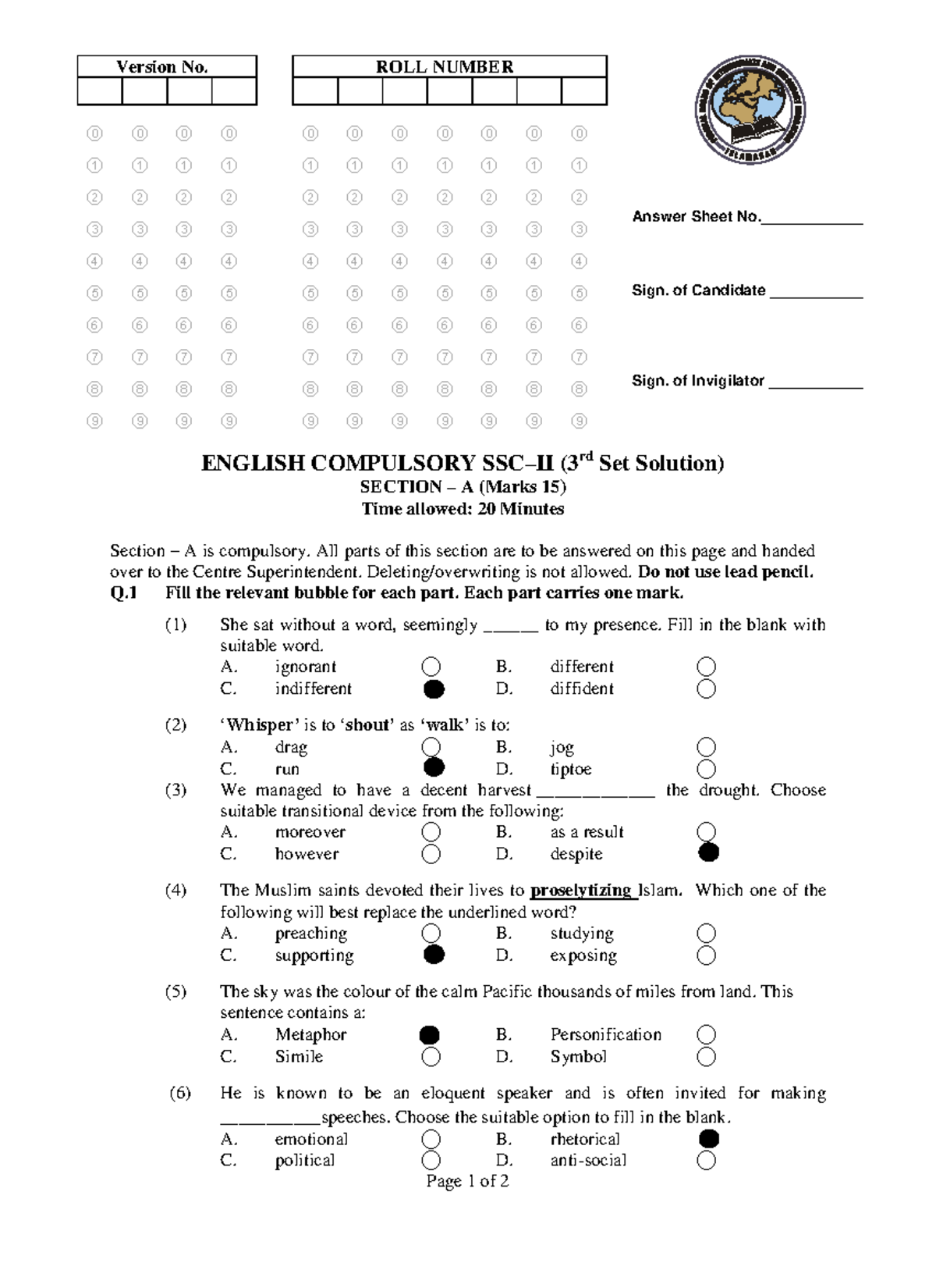 Solution of English SSC-II (3rd Set) Exam Paper - Studocu