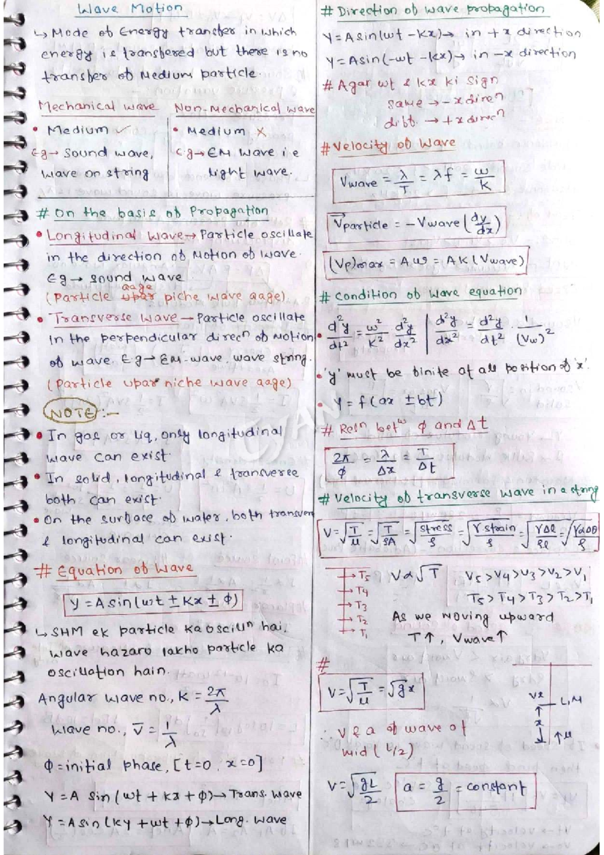 Wave Motion Short Notes: Energy Transfer & Propagation Modes - Studocu