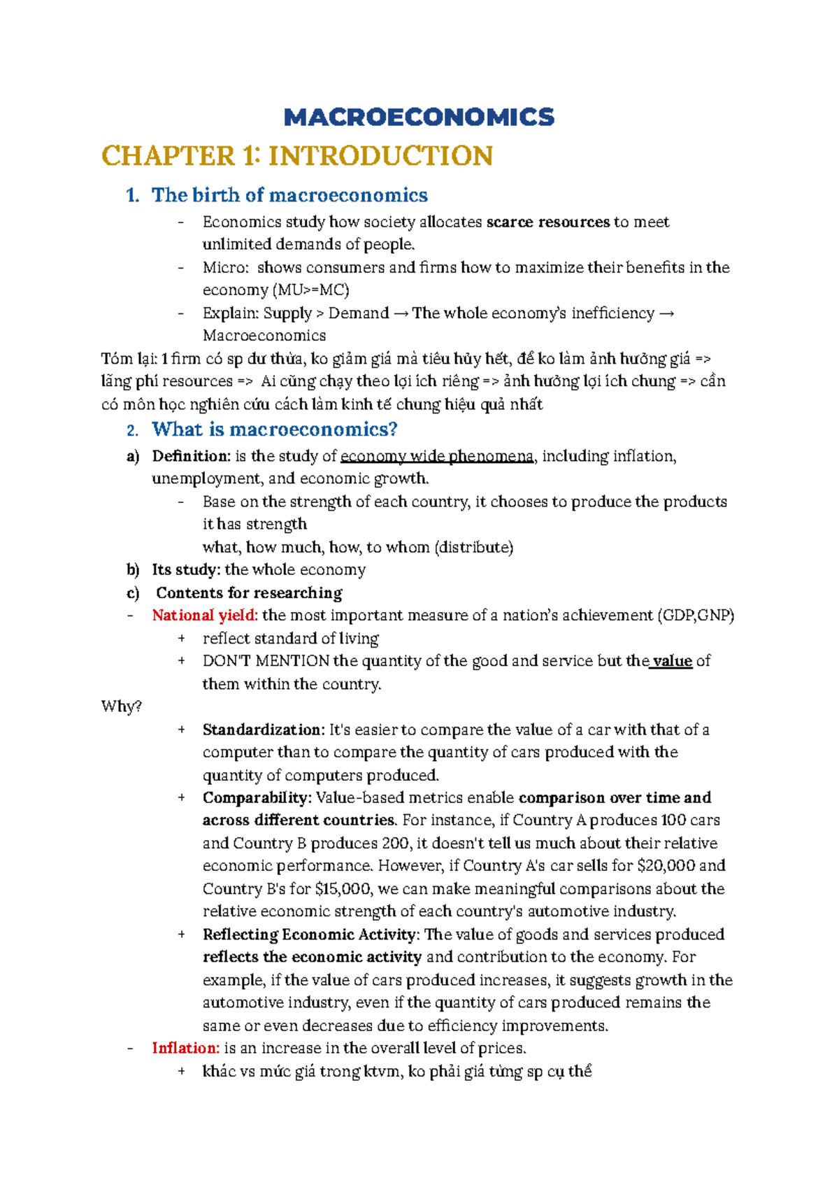Lecture Notes: Macroeconomics - Chapter 1 Overview - Studocu
