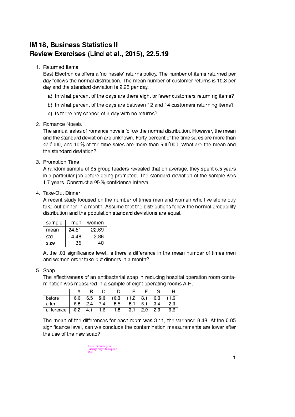 IM 18, Business Statistics II Review Exercises and Solutions - Studocu