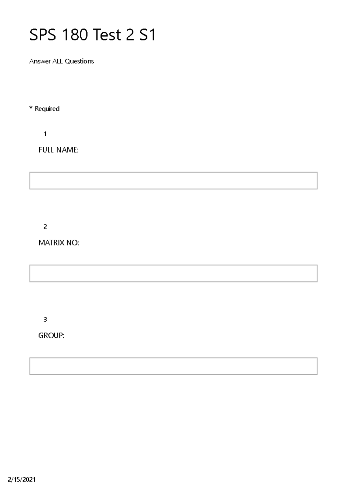 SPS 180 TEST 2 - test 2 - SPS 180 Test 2 S Answer ALL Questions ...