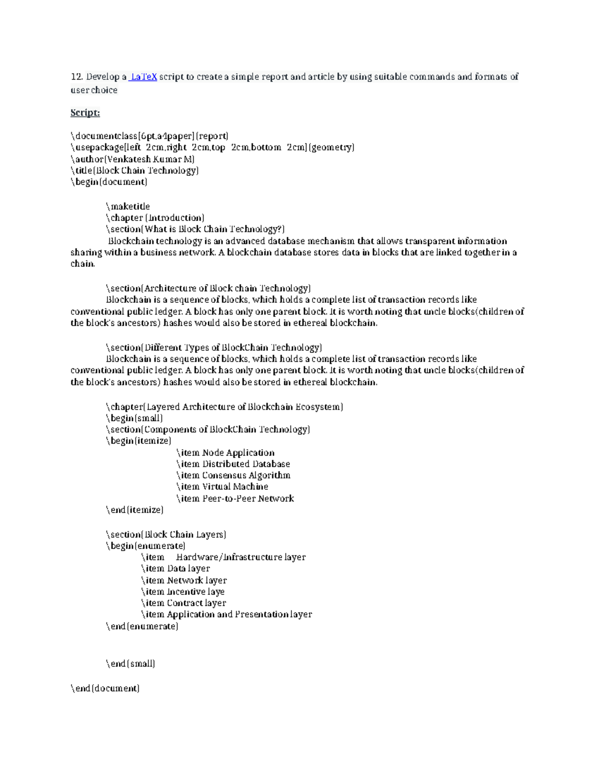 Program 12 - LaTeX Script for Blockchain Report and Article - Studocu