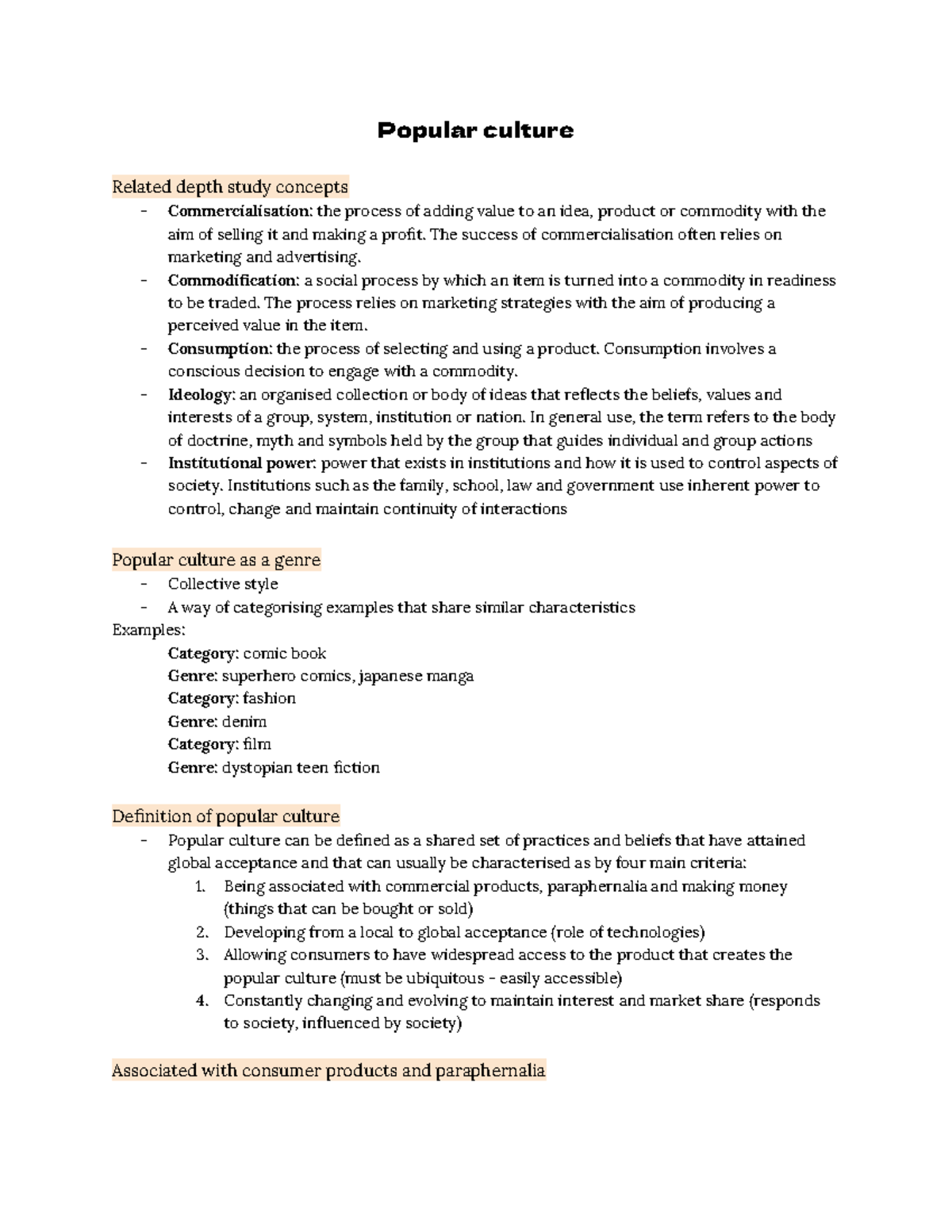 Study Notes on Popular Culture Concepts and Their Global Impact - Studocu