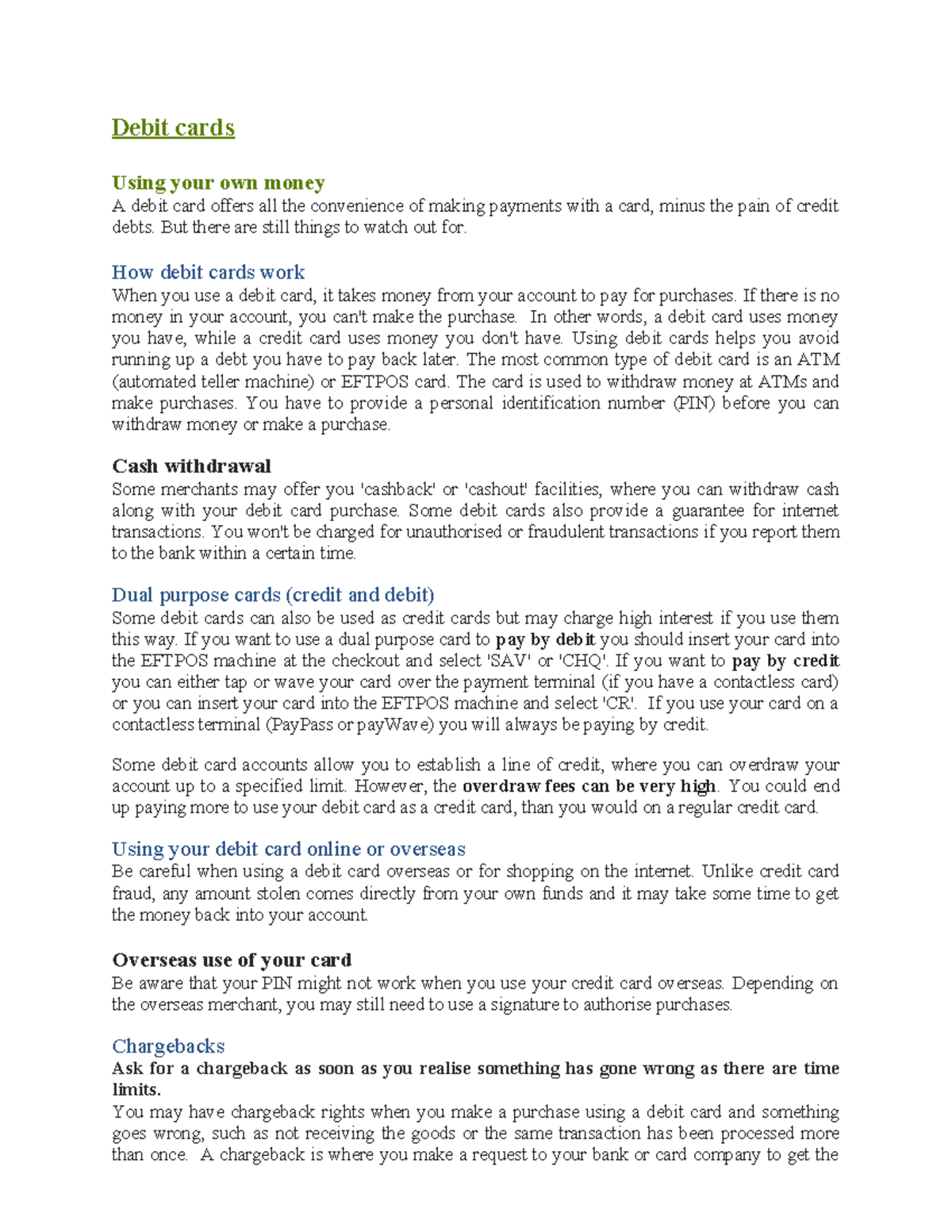 Credit & Debit Cards Overview: Understanding Usage & Fees - Studocu