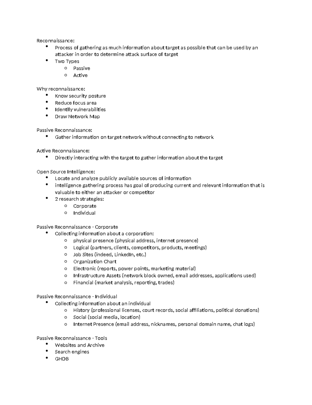 Reconnaissance Notes for Cybersecurity - Process & Tools Overview - Studocu