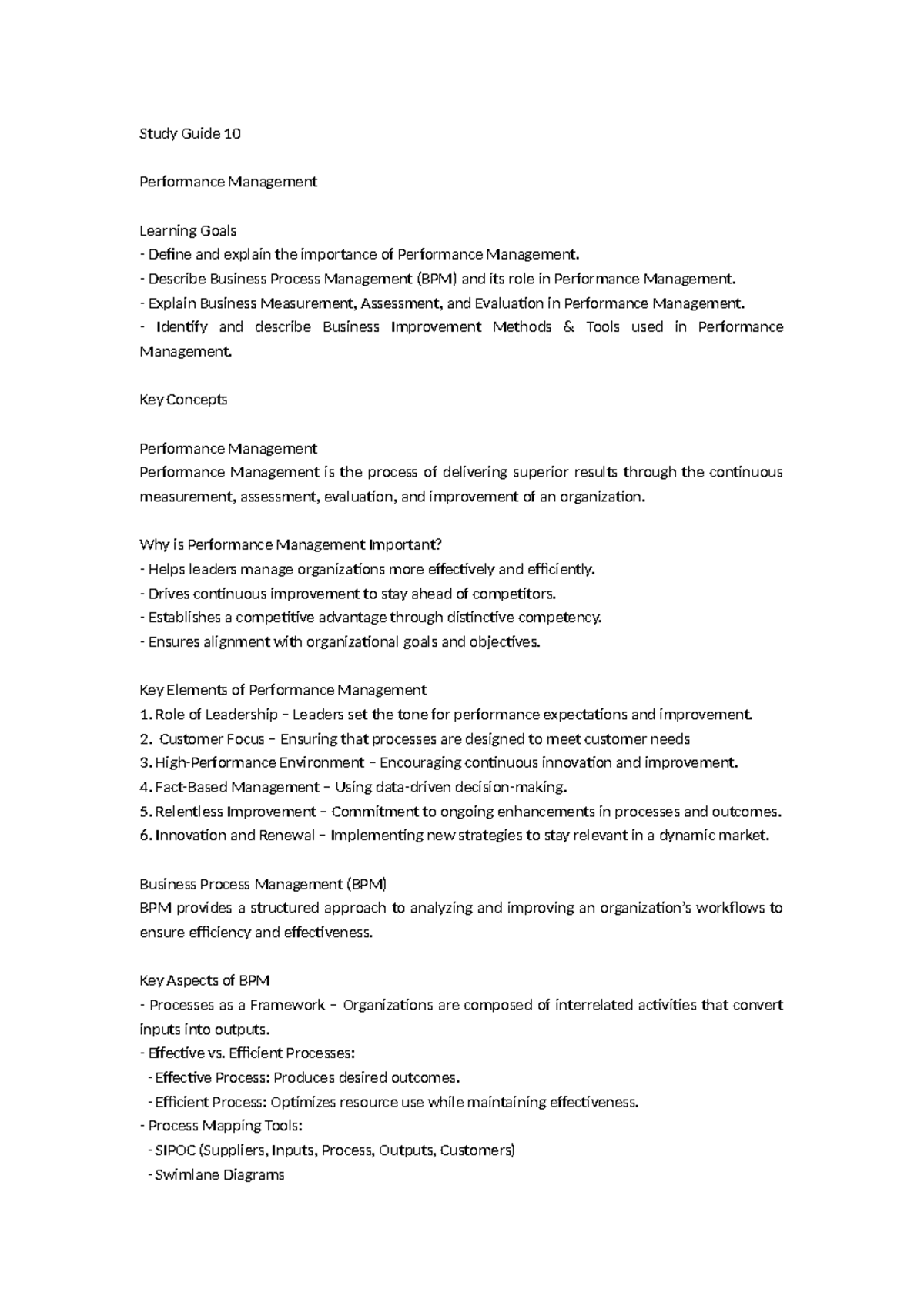 Study Guide #10: Performance Management & BPM Essentials - Studocu