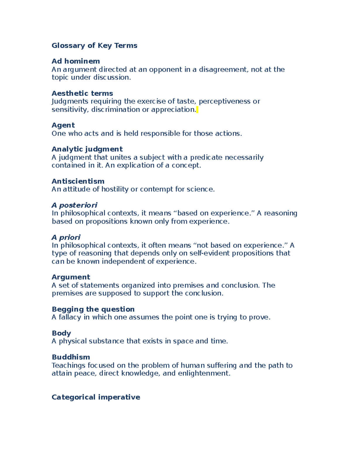 Cahn exploring philosophy 7e glossary - Glossary of Key Terms Ad ...
