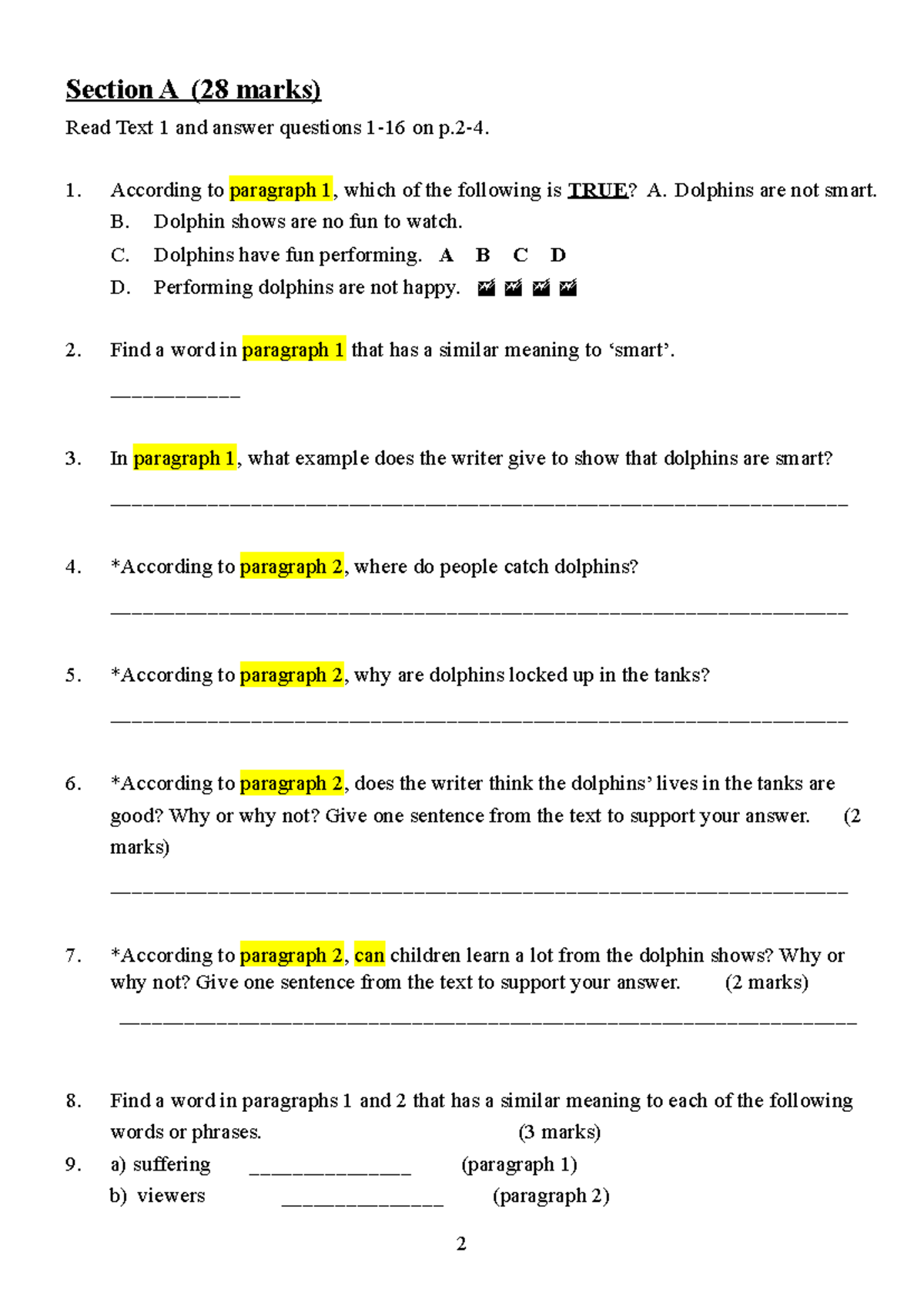 1920 S2 T1 Reading Revision Paper - Question-Answer Format - Studocu