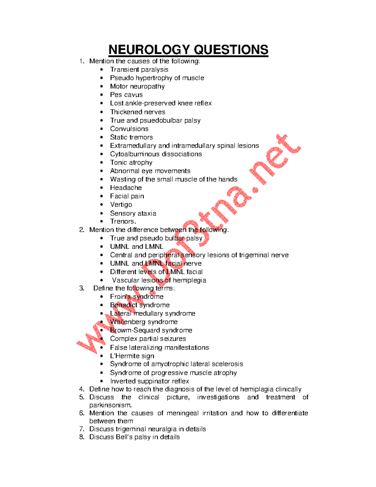Dr Shaf3y neurology-revisions-6p - NEUROLOGY QUESTIONS Mention the ...