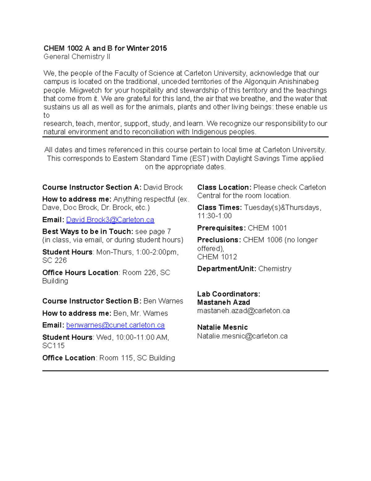 CHEM 1002 Syllabus Winter 2025: General Chemistry II Overview - Studocu