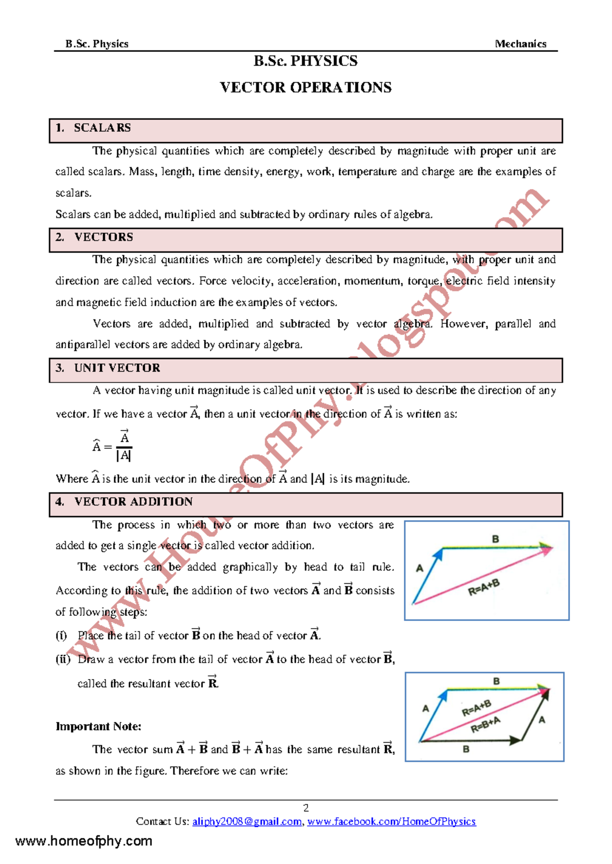 B.Sc. Physics - Classical Mechanics Lecture on Vector Operations - Studocu