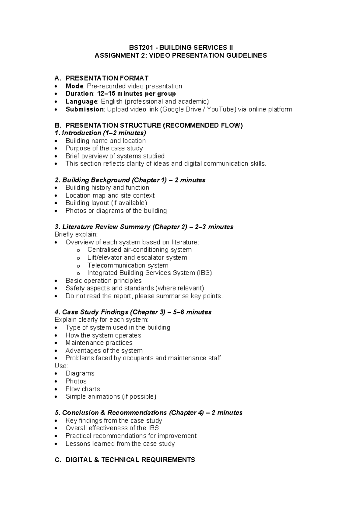 BST201 Building Services II Assignment 2: Video Presentation Guide ...