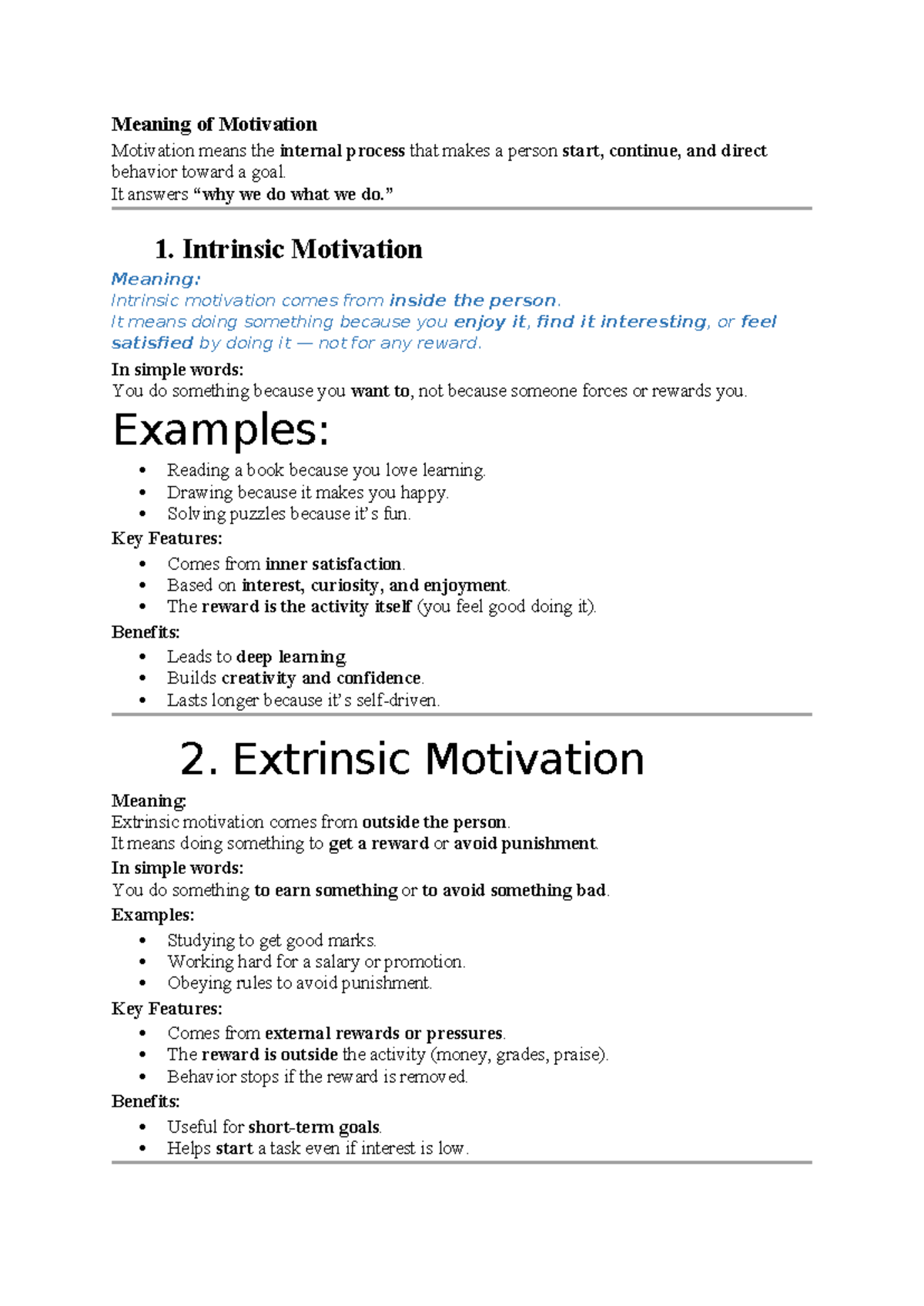 Meaning of Motivation - Key Concepts and Insights - Studocu