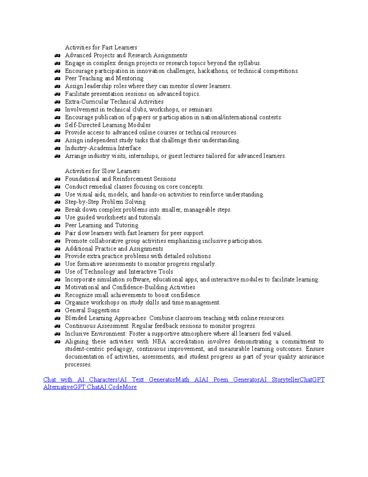 Activities for Fast Learners and Slow Learners in Engineering (NBA ...