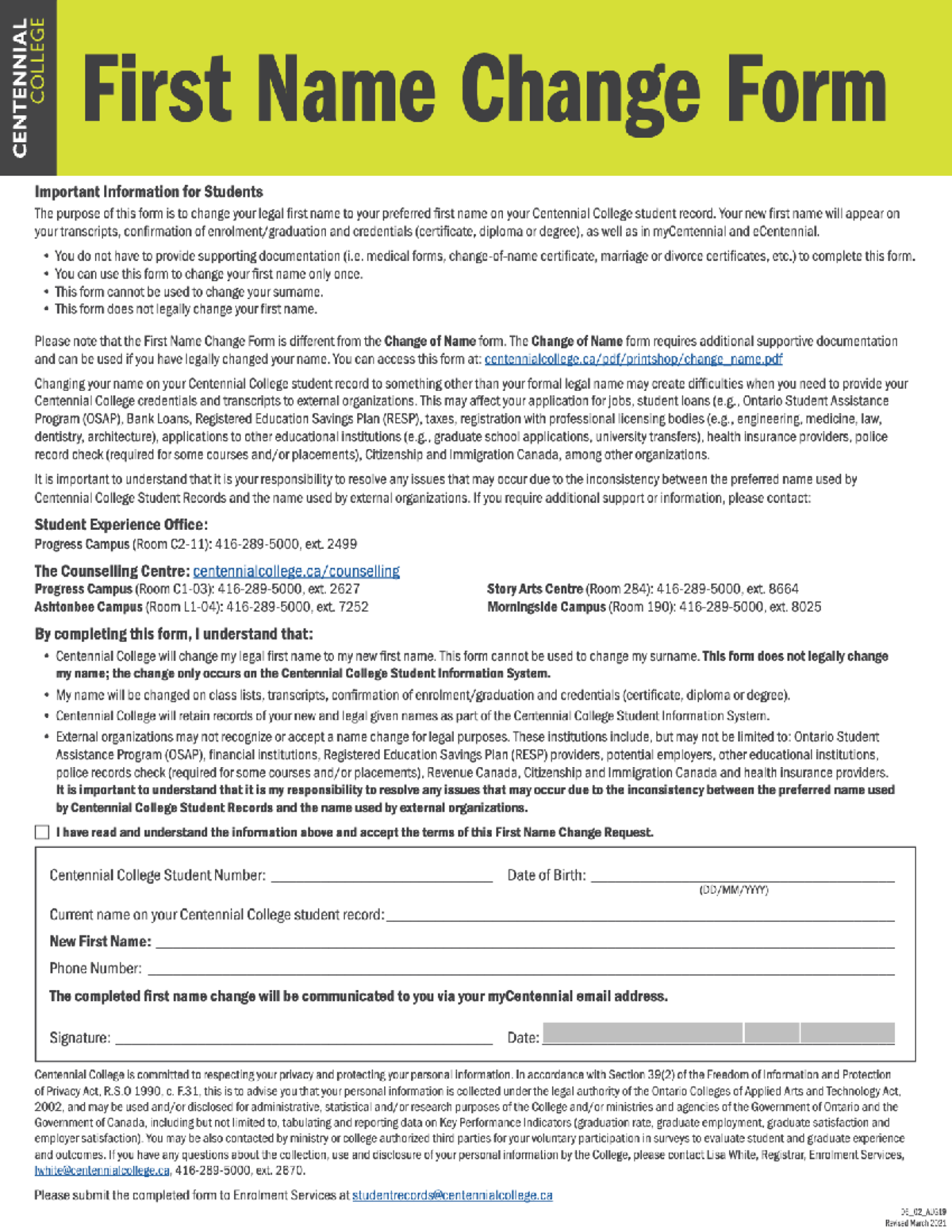 Centennial First Name Students Fillable Form - HRAC 124 - Studocu