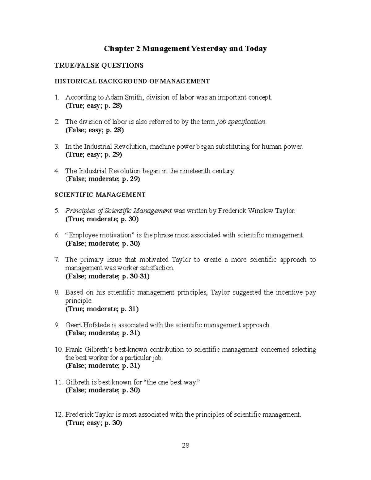 Chapter 2 Management Yesterday and Today Questions - Studocu