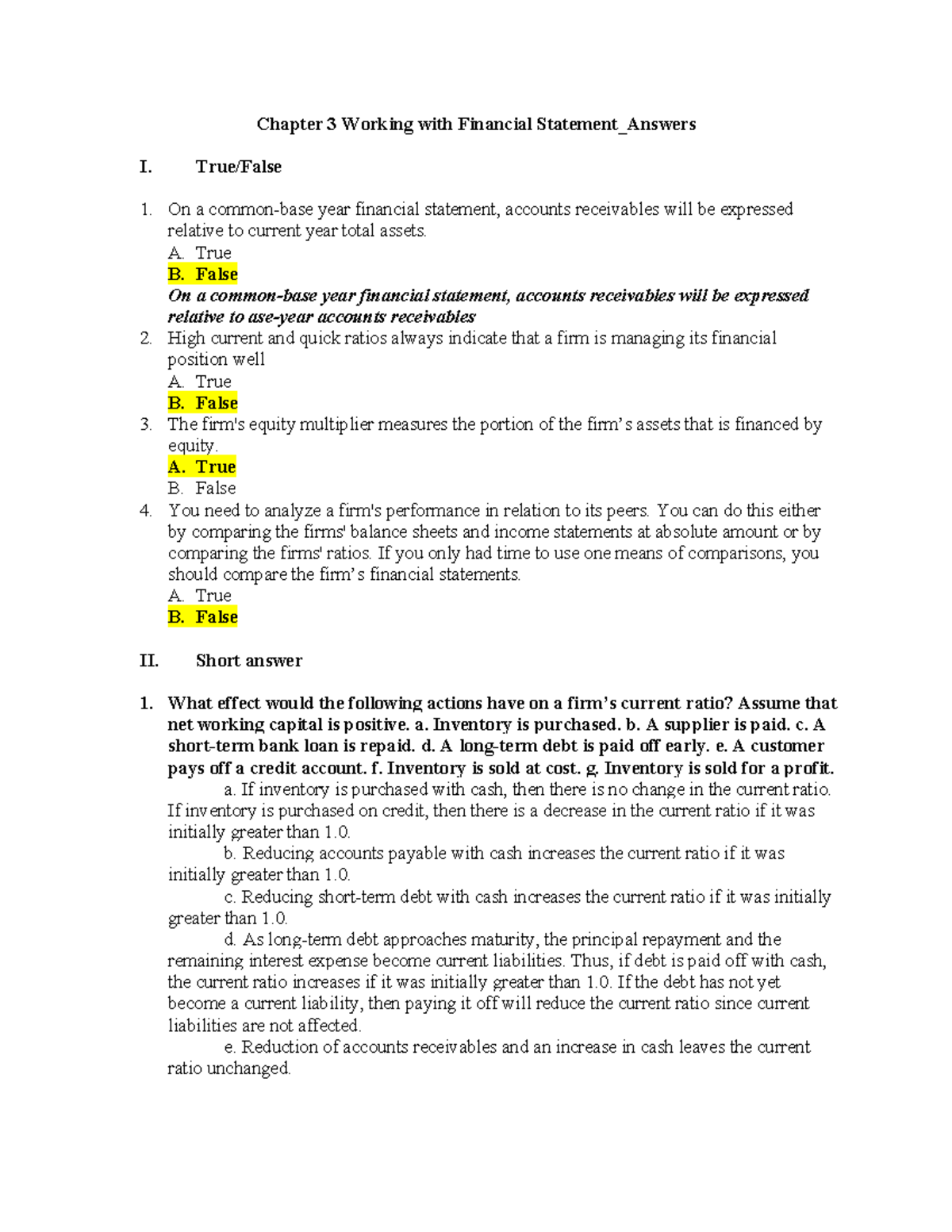 Chapter 3 Financial Statement Analysis Answers for Students - Studocu