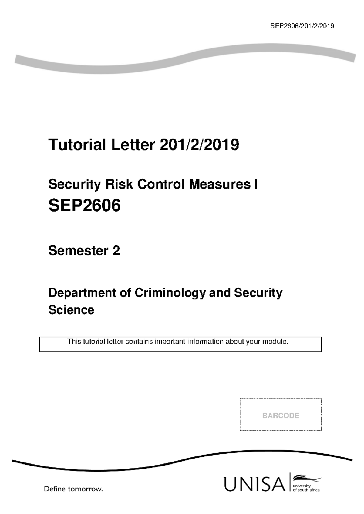 Tutorial Letter 201/2: Security Risk Control Measures I - SEP 2606 ...