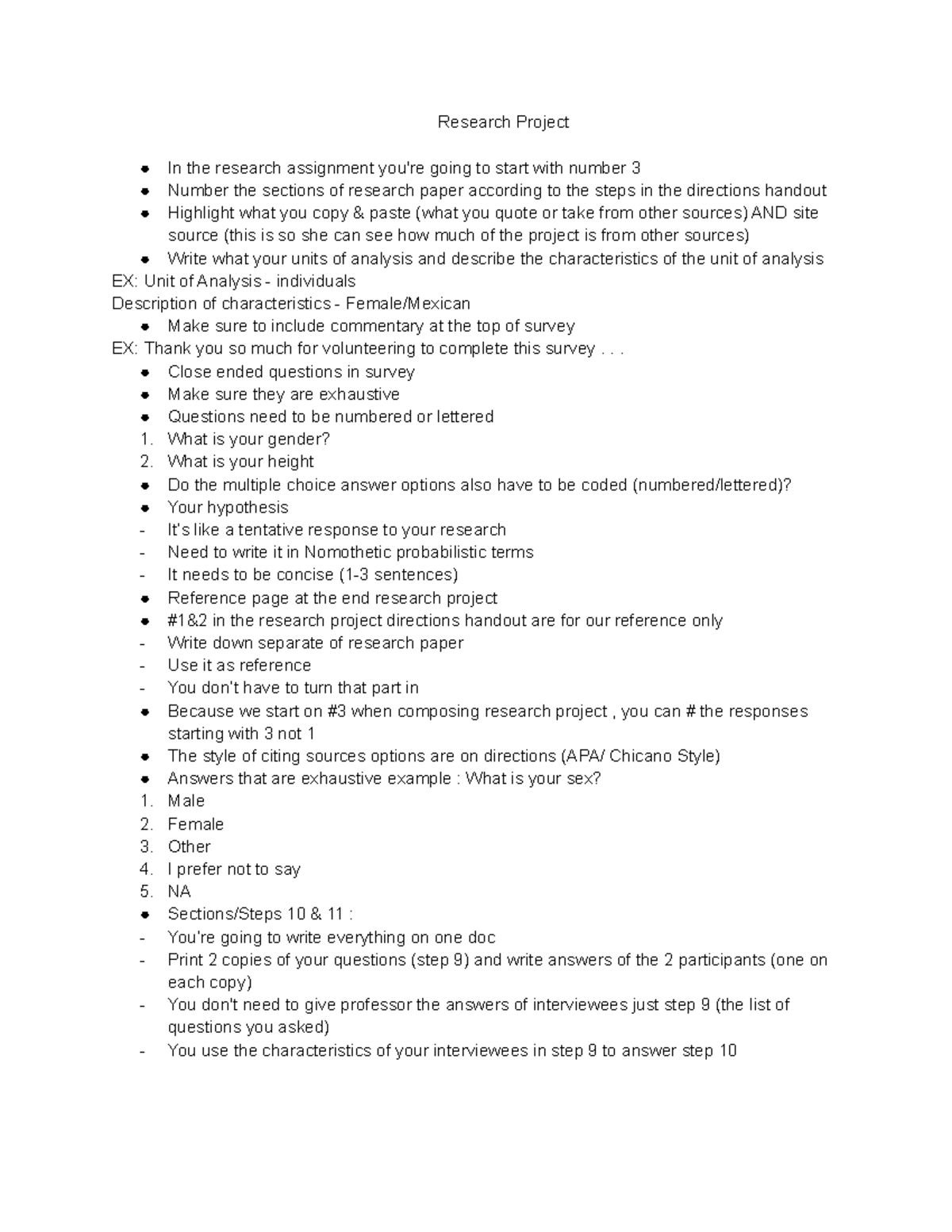 SOC301 Research Project notes - Research Project In the research ...