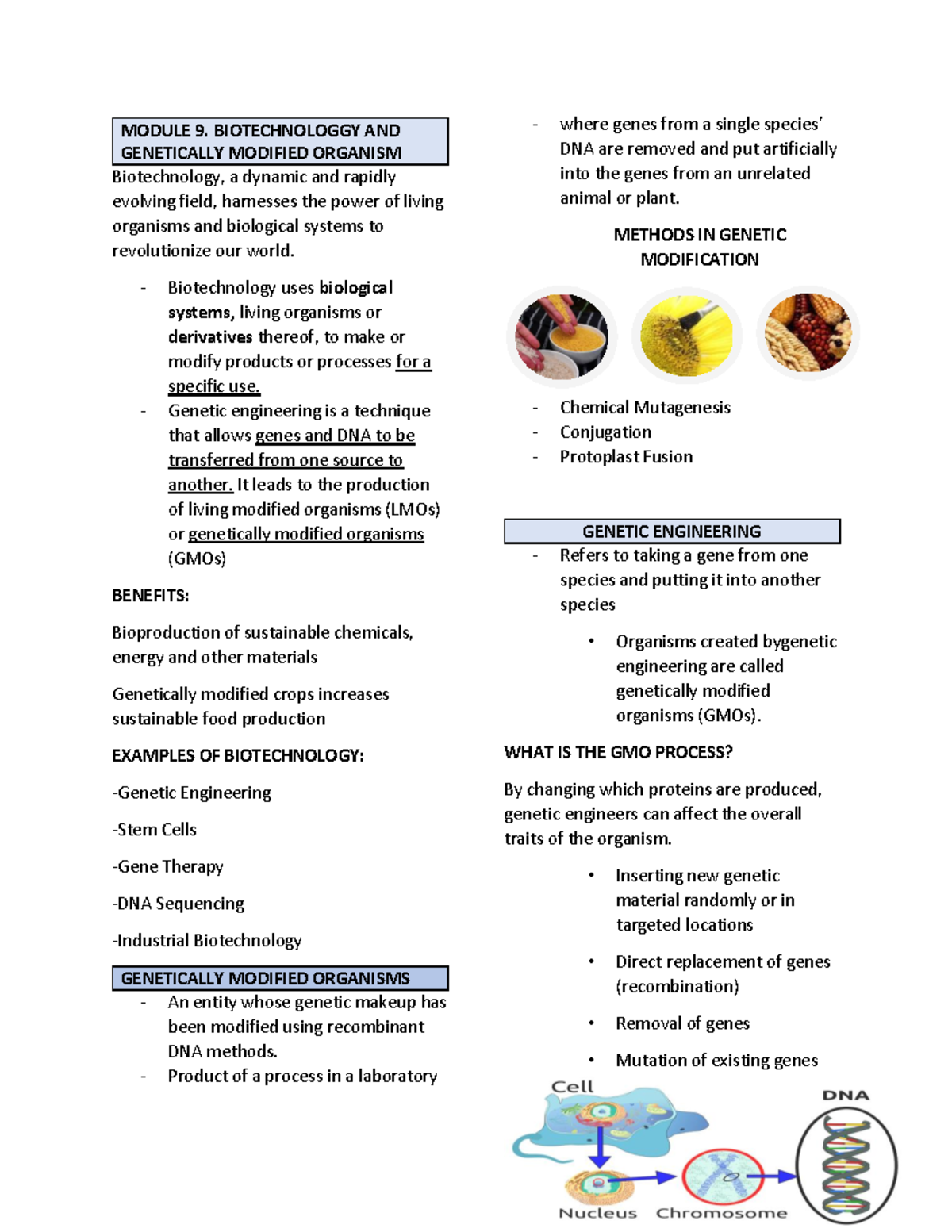 Final Exam STS - Module 9: Biotechnology & GMOs Overview - Studocu