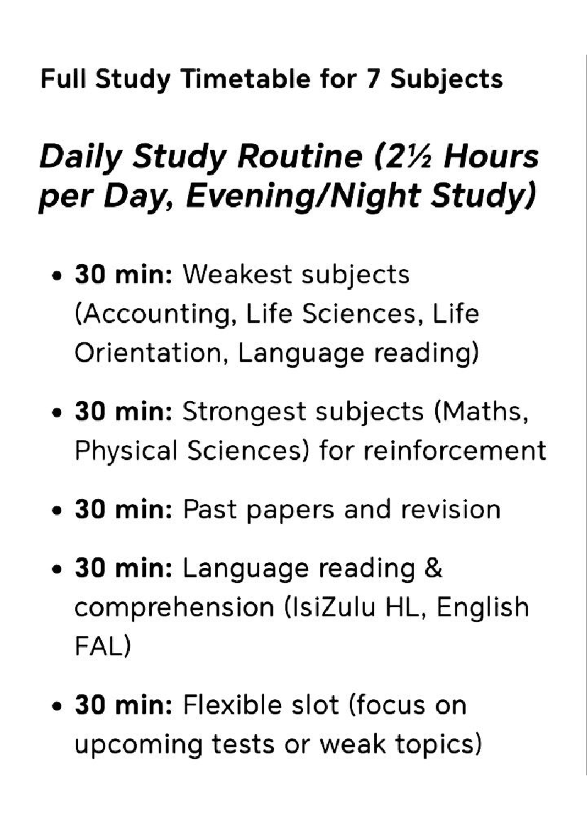 Study Timetable for 7 Subjects to Achieve a 95% Avg - Studocu