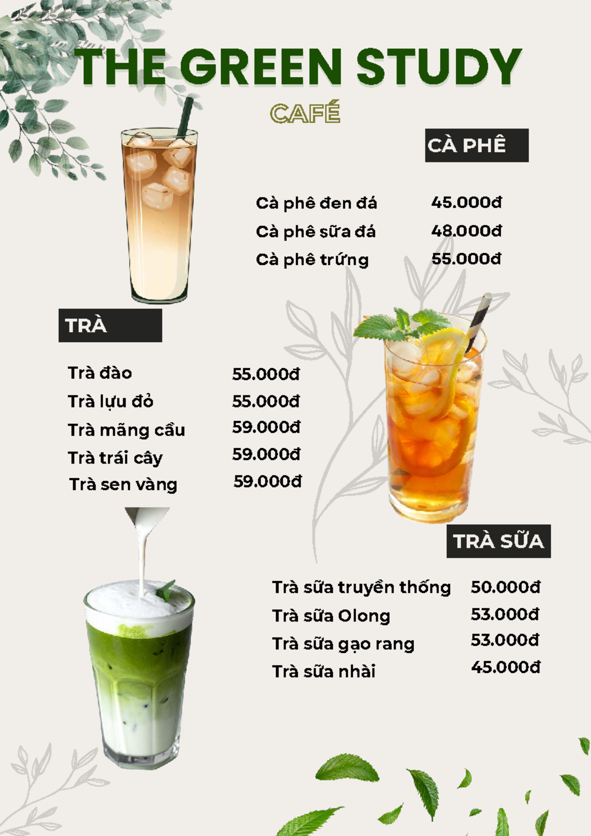 The Green Study Café Menu: Drinks & Services Overview - Studocu