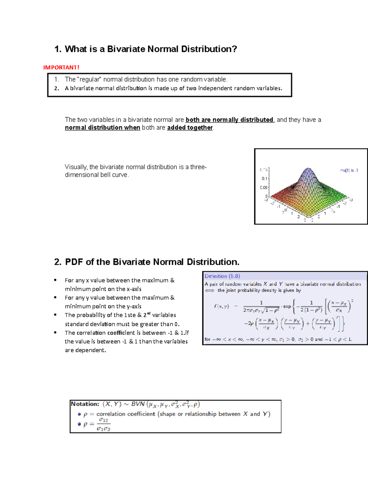 Bivariate Normal Distribution Overview and Key Concepts - Studocu
