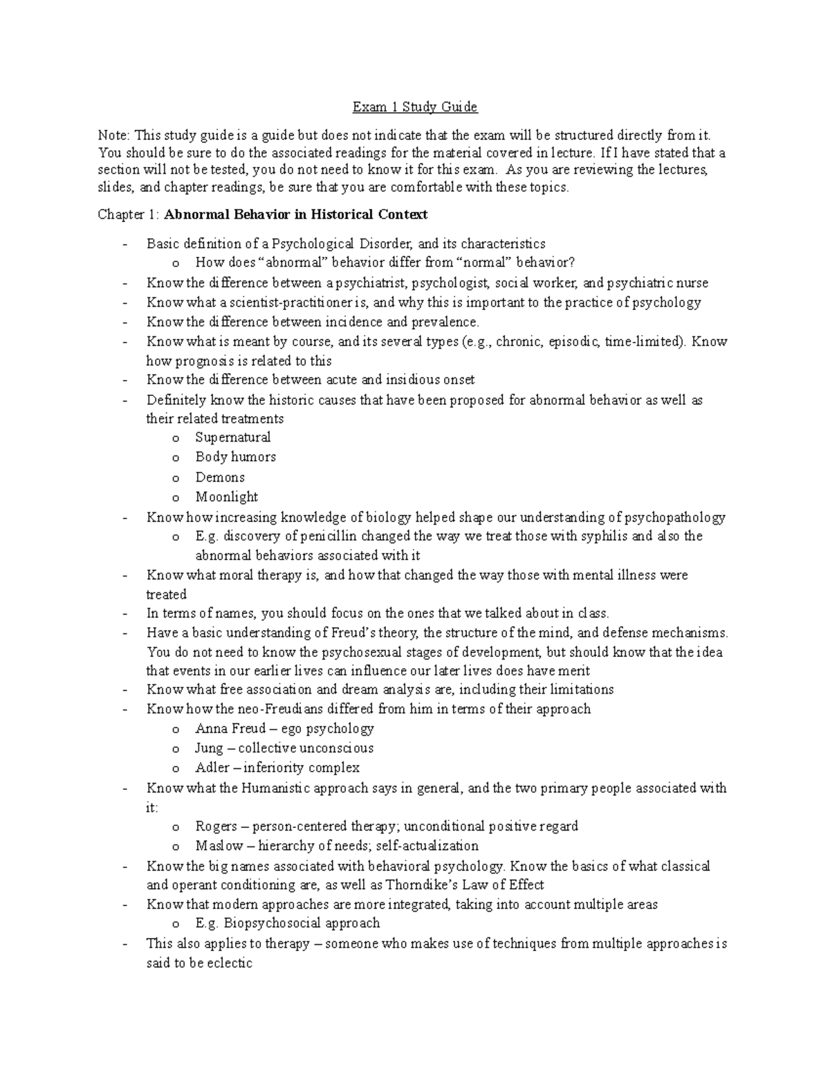 PSY 240 Exam 1 Study Guide - Exam 1 Study Guide Note: This study guide ...