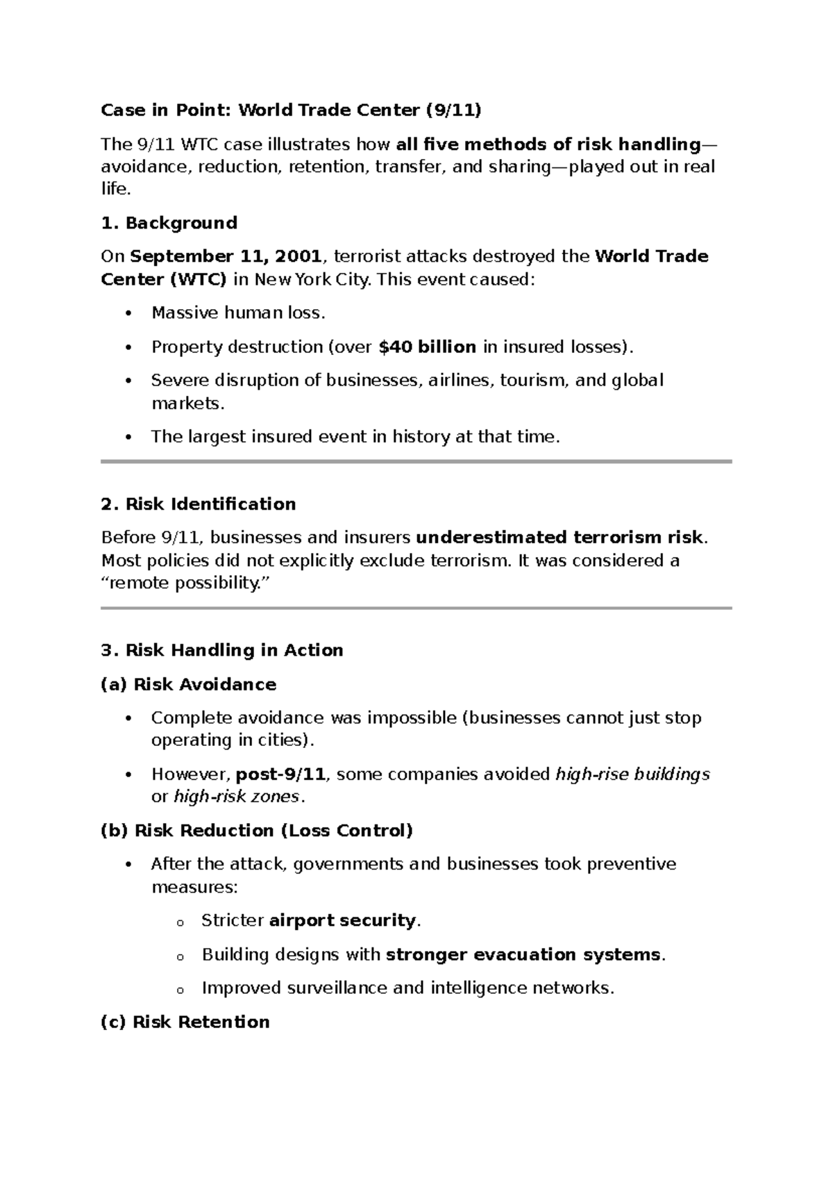 Case Study: Insurance & Risk Management - World Trade Center - Studocu