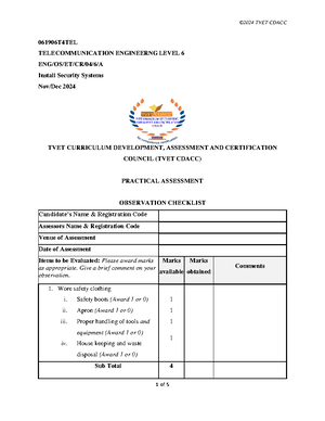 TVET CDACC 061906T4TEL Level 6 Practical: Install Security Systems 2024 ...