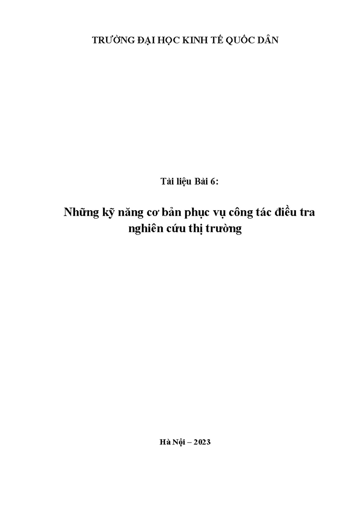 Kỹ Năng Điều Tra Nghiên Cứu Thị Trường - Bài 6, Trường ĐH Kinh Tế Quốc Dân - Document Preview