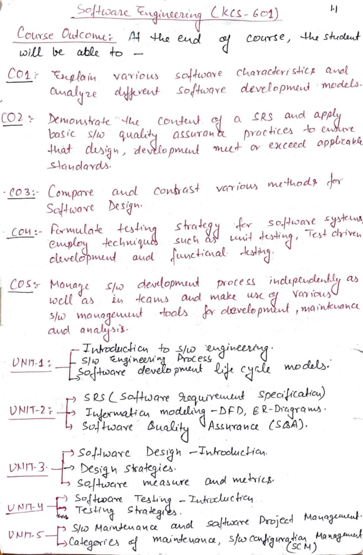 Software Engineering 601: Comprehensive Notes on Unit 1 Concepts - Studocu