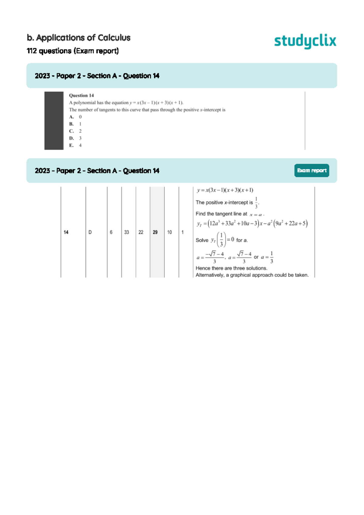 B. Applications of Calculus (Studyclix 112) Exam Report 2023 - Studocu