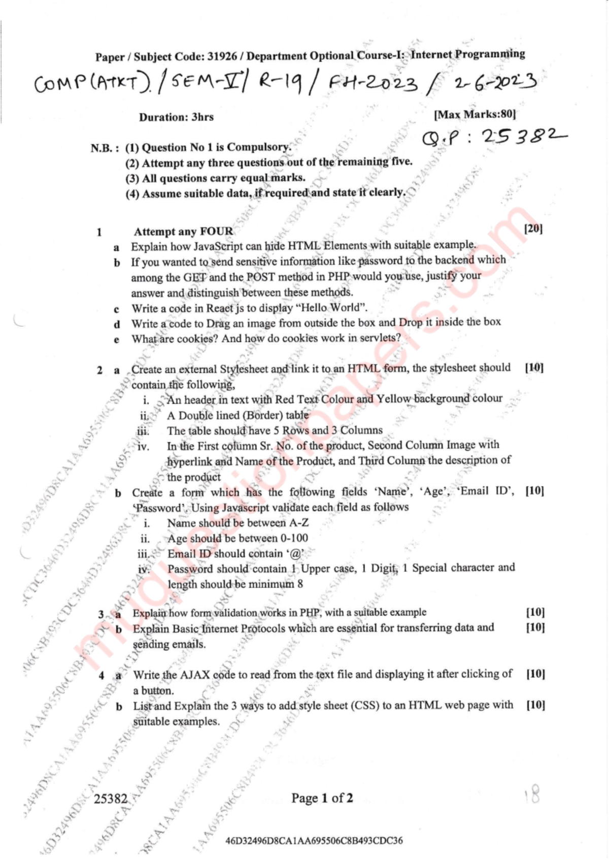 COMP 1 Final Exam: Internet Programming Paper 31926 - May 2023 - Studocu