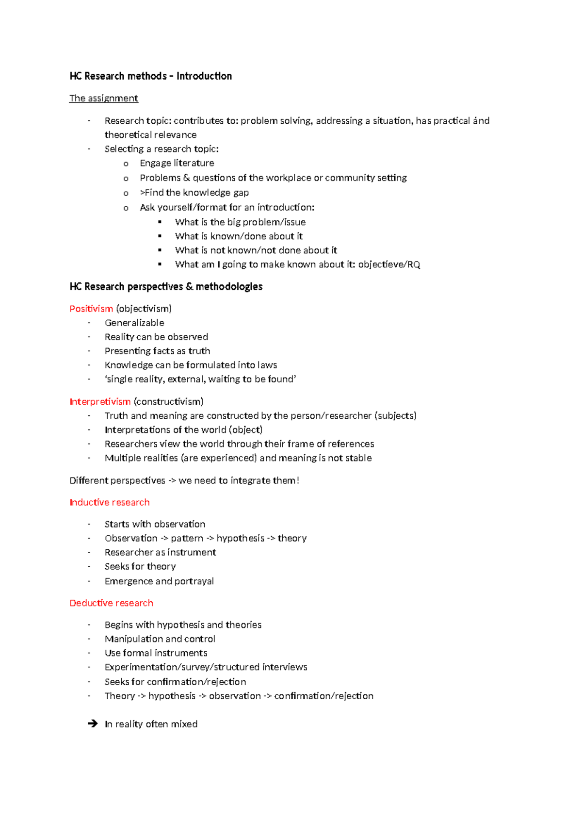 HC Research Methods Summary of Lectures and Key Concepts - Studeersnel
