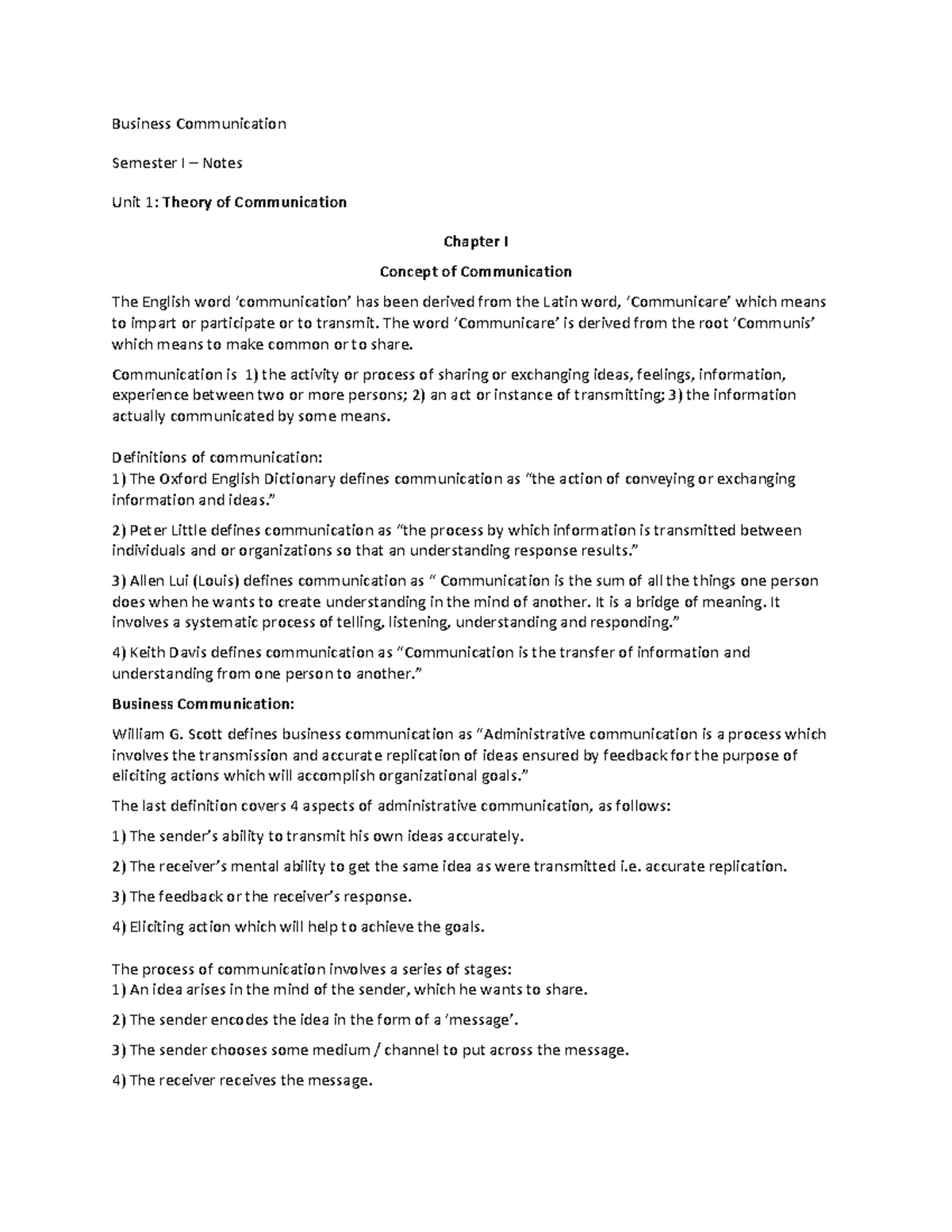 Business Communication Semester I - Comprehensive Notes - Studocu