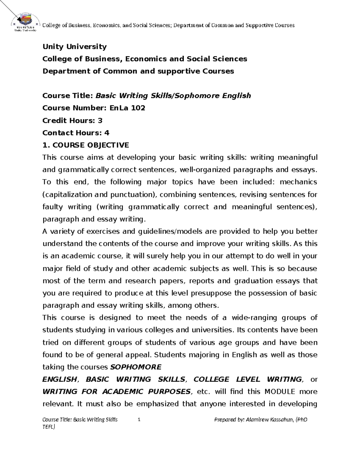 Basic Writing Skills (EnLa 102) - Lecture Notes - Studocu