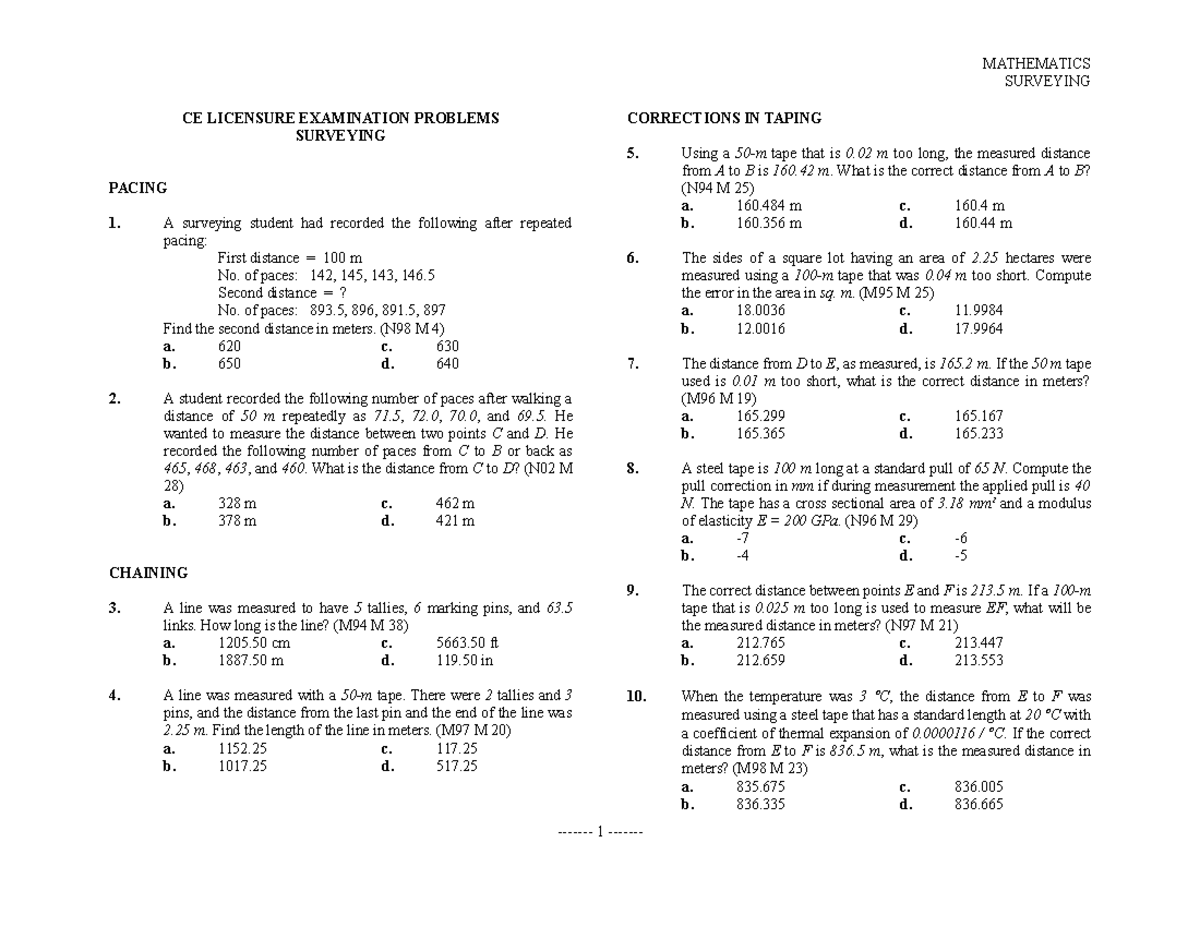 MATHEMATICS SURVEYING CE LICENSURE EXAMINATION PROBLEMS AND SOLUTIONS ...